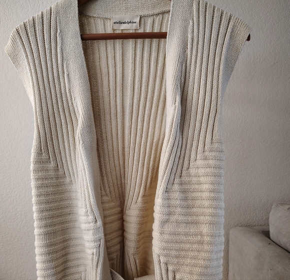 Atelier Delphine Sleeveless Cardigan in a cotton rib knit Cotton Small Cream - Picture 2 of 10